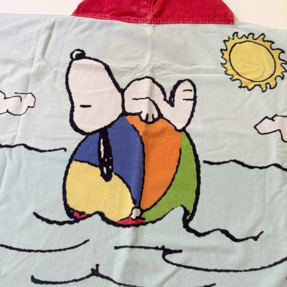 Pottery Barn Kids Peanuts Hooded Towel Kids 30x50 Blue Snoopy Beach Ball Cotton - Picture 2 of 6